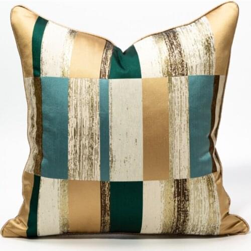 High Precision Jacquard Cushion Cover Abstract Golden Green Geometric Decorative Pillows Light Luxury Sofa Back Waist Pillowcase