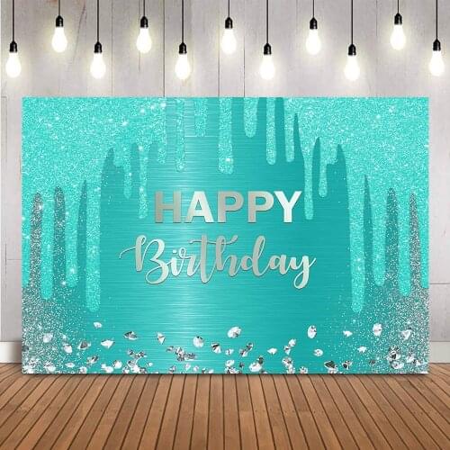 Green Glitter Birthday Photo Background Sliver Happy Birthday Party Decorations Diamonds Women 30th 40th Dessert Table Banner