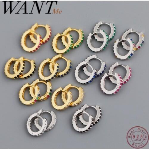 WANTME Genuine 925 Sterling Silver Minimalist 7mm Color Zircon Ear Buckle for Women Teen Party Life Earrings Jewelry Accessories