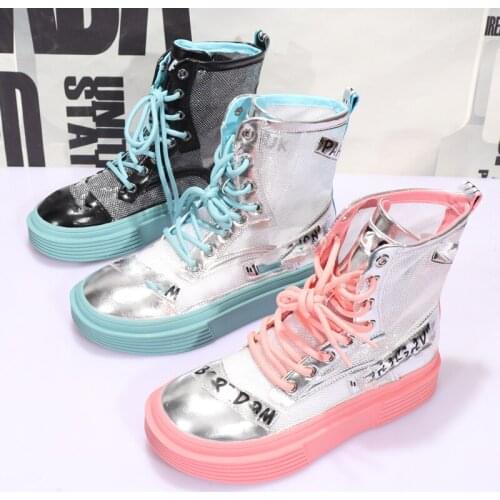 New Woman Military Boots Girls Mesh Ankle Shoes Women Mesh Platform Flats Ladies Rhinestone Boots Female Brand Motorcycle Boots