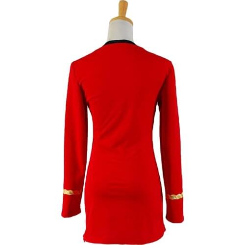 Fast Delivery Star Costume Trek TOS Uniform Duty Dress Cotton Red T-Shirt Women Outfit Cosplay Halloween Carnival Fancy Dress