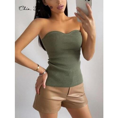 Satin Metal Chain Halter Womens Tube Top Black Sleeveless 2021 Summer Backless Tanks Ladies Off Shoulder White Party Crop Tops