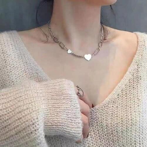 Cute Love Heart Choker Necklace for Women Silver Color Short Chain Collar Necklace Chocker Korean Heart Charm Necklace Jewelry