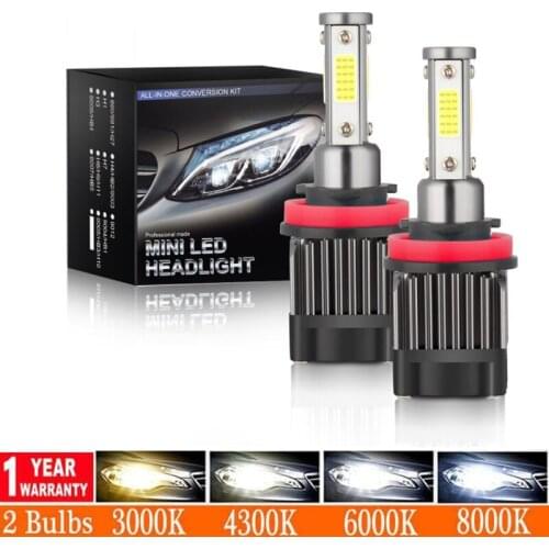 2pcs 80W 20000LM 4Sides Mini Car Headlight Bulbs Kit H4 H7 H8 H9 H11 H13 9005 HB3 9006 HB4 9007 Auto Lamp Bulb 6500k Fog Light