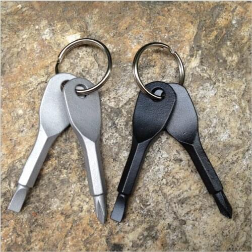 2Pcs Mini Multifunction Screwdriver Key Shape Slotted Screwdrivers Keychain Pocket Repair Tool Set