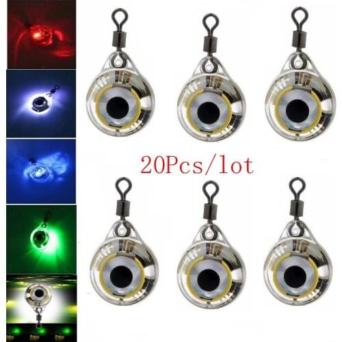 20pcs Mini Fishing Lure Light LED Deep Drop Underwater Eye Shape Fishing Squid Fishing Bait Luminous Lure for Attracting Fish