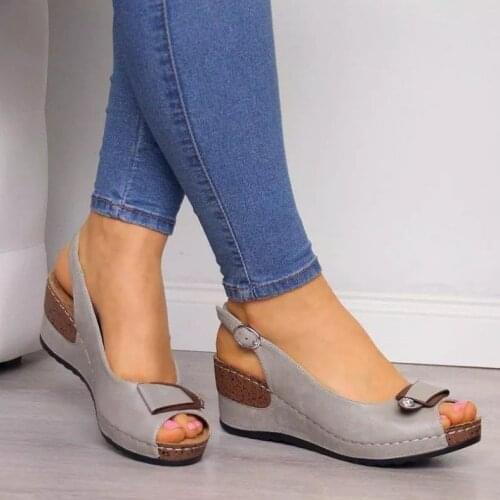 2021 Women Sandals Shoes Peep Toe Wedges Heels Sandals Chaussure Femme Sandalias Mujer 2021 Leisure Female Sandals Ladies Shoes