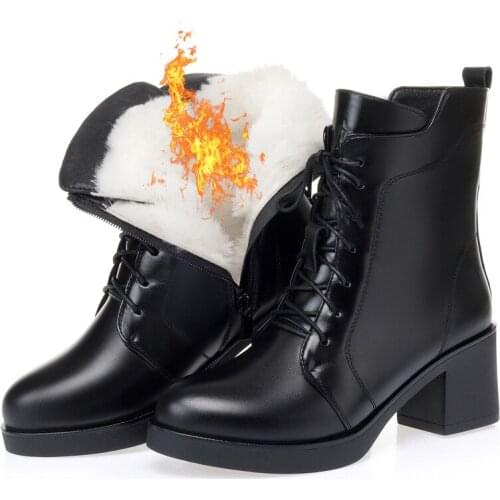 2020 Temperament Elegant Winter Martin Boots Warm Shoes Woman Short Boots High Heel Non-slip Genuine Leather Boots Snow Boots