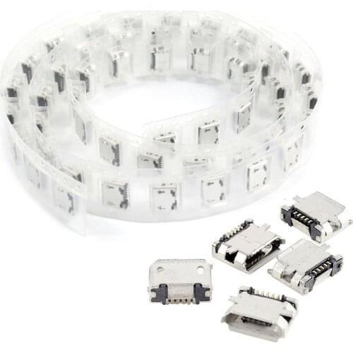 50 Pcs PCB SMT Micro USB Type B 5Pin Female Socket Adapter Jack