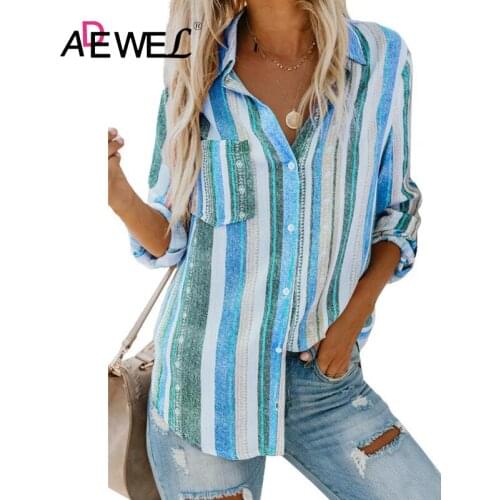 ADEWEL Sky Blue White Sweet Enough Striped Button Down Top Plus Size Poleras Mujer De Moda 2019 Women T Shirt Camiseta Mujer 2XL