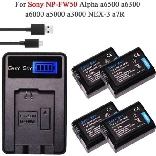 2000mAh For sony NP-FW50 NP FW50 Camera Battery + LCD USB Charger for Sony Alpha a6500 a6300 a6000 a5000 a3000 NEX-3 a7R