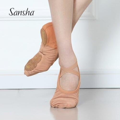 Sansha Adult Class Soft Ballet Shoes Stretch Mesh 3 Split-sole Ballet Flat Slippers Slip-On Pink Black Dance Shoes NO.357M/357X