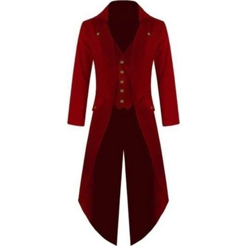 Men Solid Color Blazer Retro Gothic Button Tailcoat Formal Blazer Black Red Green Purple Jacket Tuxedo Party veste costume homme