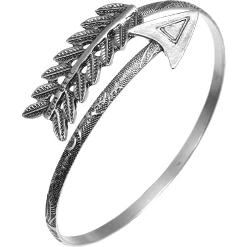 1 Pcs Women Feather Arm Cuff Bangle Bohemia Vintage Feather Upper Cuff Band Bracelet Bangle Jewelry Banquet Accessories