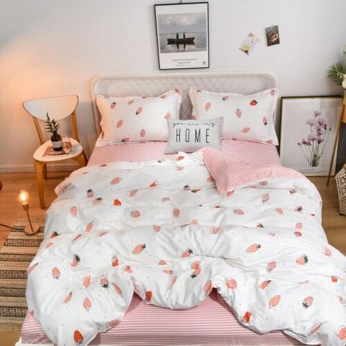 Denisroom pink bedding set strawberry king size duvet cover sets bed sheets and pillowcases DE71