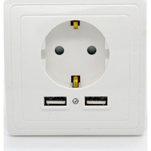 NEW EU Standard 110~250V 16A Electrical Plug Socket Dual USB 2000mA Port Wall Charger Adapter Power Outlet Panel Special Sale