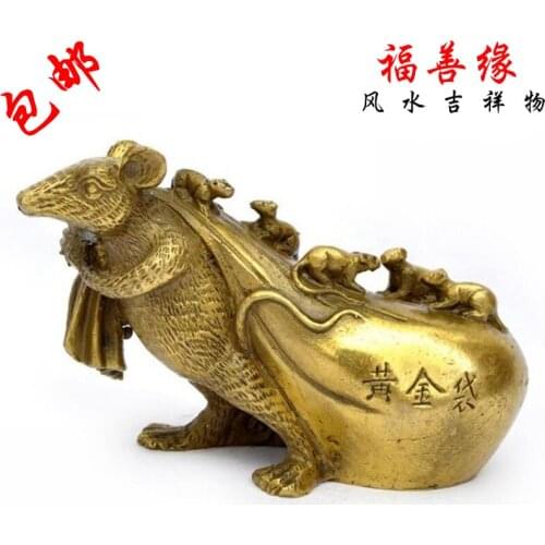 A rat rat copper Fu good fortune in the bag of gold ornaments to pull the kangaroo mouse copper ornaments