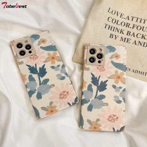 Tobebest Retro Floral Square Phone Cases for iPhone 12 Pro Max 11 Pro Max X XS XR 7 8 Plus SE2020 12mini Soft Silicone Cover