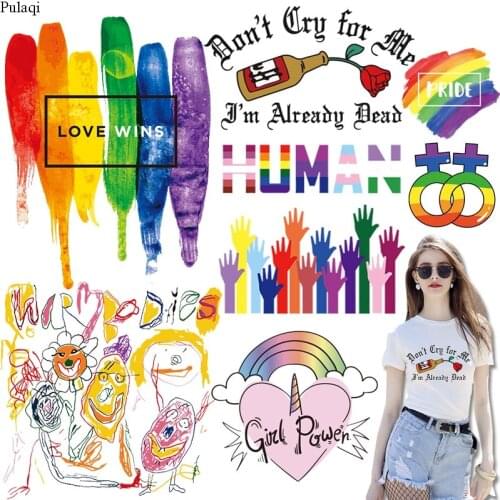 Pulaqi Fashion Graffiti Patch Iron on Transfer Rose Gay Heat Transfer Vinyl Patches For Clothing Thermal Stickers On Clothes DIY
