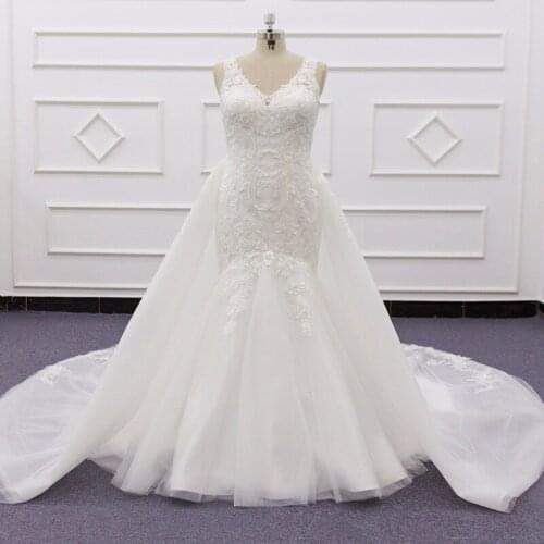 Molanda 2021 High Quality Custom Made Bridal Dress Sweetheart Mermaid Appliques Beading Detachable Train 2 In 1 Zipper SJ227