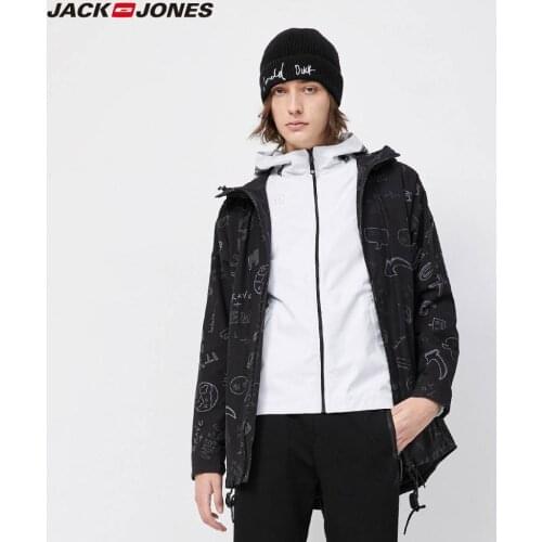 JackJones Mens Casual Graffiti Pattern Mid-length Streetwear Trench Coat Menswear| 219421508