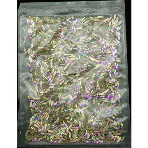 Wholesale 1440pcs/pack Crystals AB Nail Rhinestones Flat Gold Bottom Raindrop Rhombus Glass Stones For Nail Art Decorations
