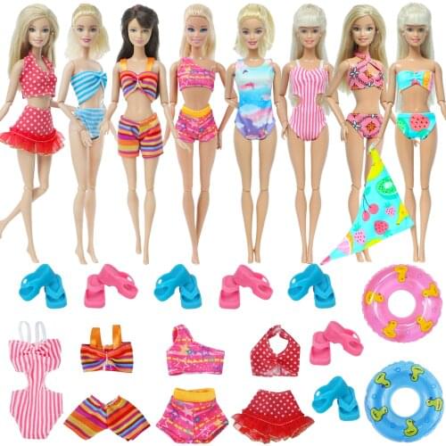 Beach Suit Doll Swimsuit Dress Bikini Skirt Swimwear Swimming Ring Lifebuoy Slipper Buoy Accessories Clothes for Barbie Doll Toy