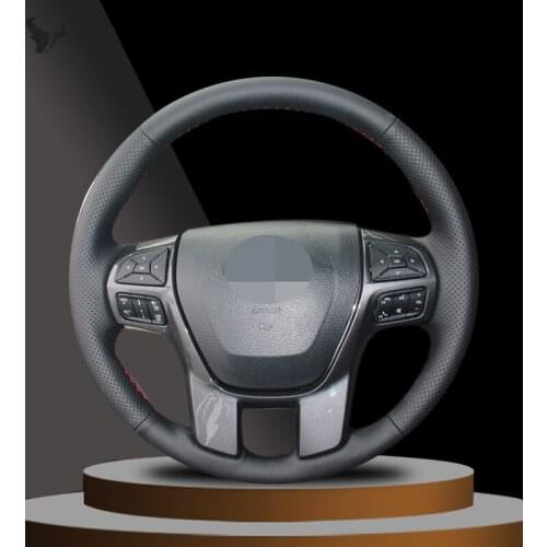 Hand-stitched Black Artificial Leather Steering Wheel Cover for Ford Ranger Everest 2016