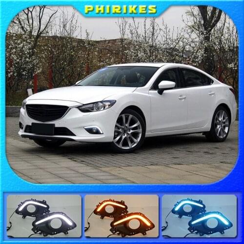 Turning Signal & Dimming style relay 12V LED car DRL daytime running lights with fog lamp hole for Mazda 6 Atenza 2014-2016