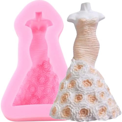 Rose Mannequin Woman Wedding Dress Silicone Molds Fondant Cake Decorating Tools Candy Chocolate Moulds Soap Resin Candle Mould