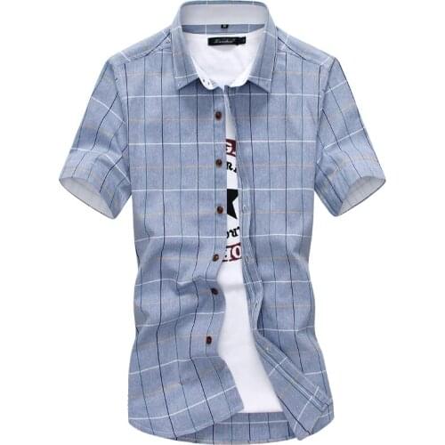 Fad New Plaid shirts Men Fashion 100% Cotton Short Sleeved Summer Casual Men Shirt camisa masculina Mens Dress Shirts