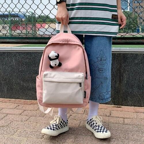 Korean Canvas Backpack College Style Student School Bags For Teen Girls Travel Bookbag Cute Panda Design Women Casual Backpack