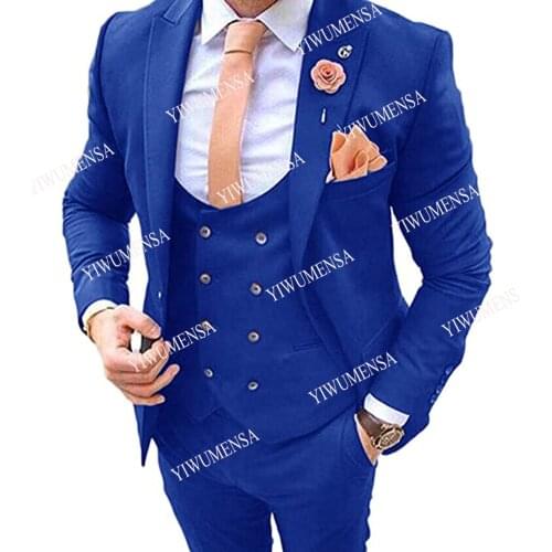 Tailor-Made Men Suits For Wedding Slim Fit 3 Pieces Groom Wear Blazers Prom Dinner Evening Party Tux Vest Trousers Tuxedos 2021