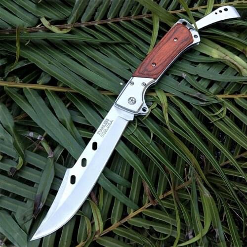 9.0'' 58-60HRC 440C blade wood Handle Folding knife Survival Camping tool Hunting Pocket Knife tactical edc outdoor tool