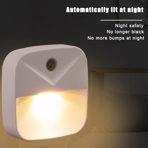 Light Sensor Control LED Night Light Mini Square Bedroom Toilet Lamp US Plug WWO66