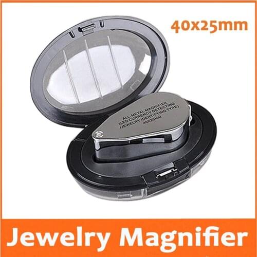 40X25mm Illuminated Pocket Lighted Magnifier with LED Lights for Jewelry Inspecting Gem Magnifying Glass Lamp Gift Loupe