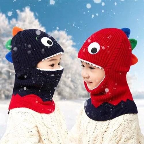 Boy girl Beanie Protect neck Cartoon dinosaur Windproof Winter Child knit hat kids girls Earflap Caps bonnets for Kids