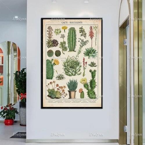 Cactus Vintage Botanical Print, Modern Art Canvas, Vintage Art, Succulents Poster, Floral Gift Idea -Home Decor Wall Art Gift