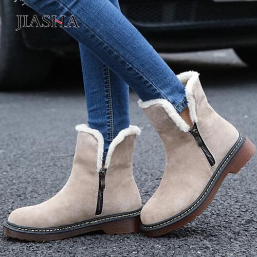 Women boots 2021 new fashion high quality leather shoes women snow boots high quality winter warm plush ankle boots women shoes