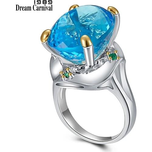 DreamCarnival1989 Solitaire Blue Rings for Women Feminine Wedding Ring Female Two Tones Color Radiant Cut Big Zirconia WA11713BL