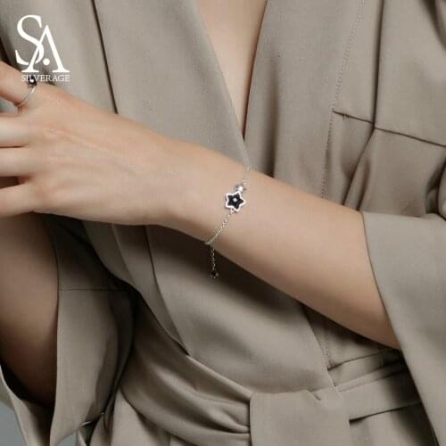 SA SILVERAGE Black Gemstone Star Bracelets & Bangles for Women 925 Sterling Silver Aventurine Bracelet Women Fine Jewelry