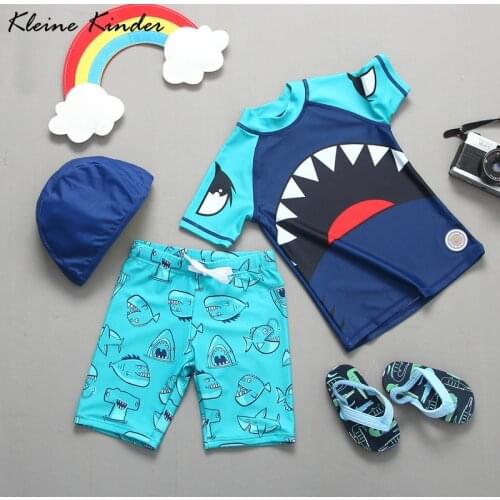 Kids Swimsuit 3 Pcs Sunscreen Bathing Suit for Baby Anti-UV UPF50 Boys Swimwear Short Sleeve Shark Infant Toddler Boy Rashguard