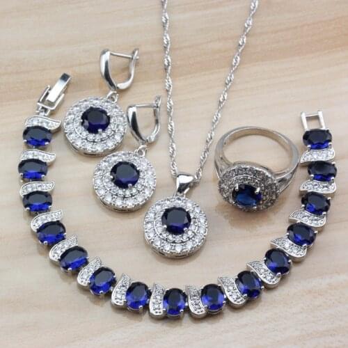Mystic Round With Natural Stones Zircon Blue Jewelry Sets For Women Trendy Costume Independent Gift Box