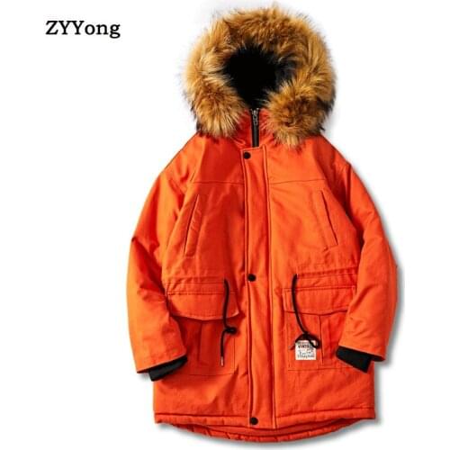 2020 Winter Men Padded Jacket Casual Long Style Hooded Cotton Thick Hat Windproof Fashion Parka Pockets Outerwear Warm Coats