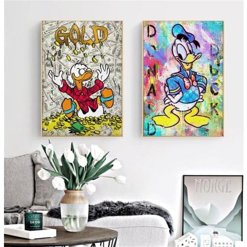 Disney Donald Duck Color Gold Anime Canvas Painting Wall Art Poster Picture Print For Living Kid Room Home Decoration Best Gift