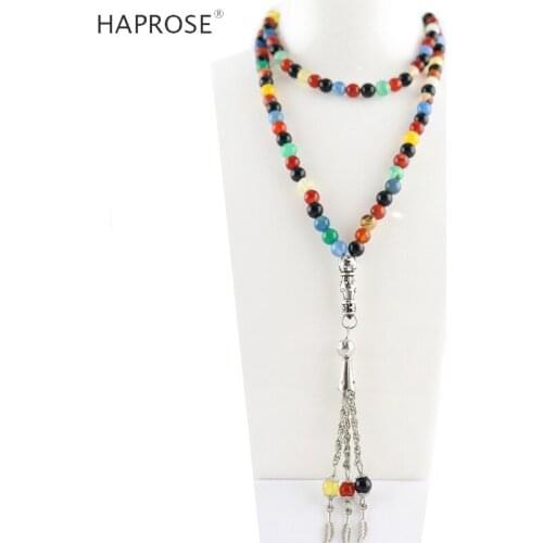 100% Natural Color agate bracelets Prayer Islamic Muslim tasbih Allah Rosary agate bracelets 99 beads 6-10mm dance necklace