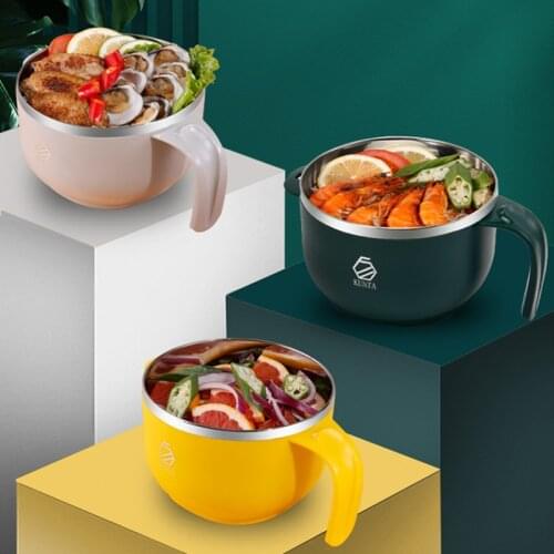 1L Student Lunch Box Portable Stainless Steel Bowl for Instant Noodles Rice Bowl with Lid Household Food Container with Utensils