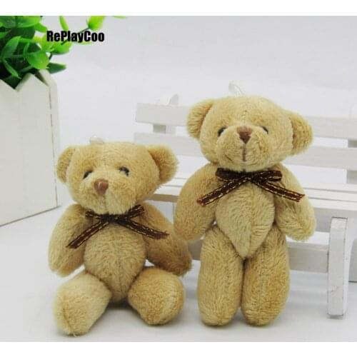 20PCS/LOT Mini Teddy Bear Stuffed Plush Toys 8cm Small Bear with bow brown Stuffed Toys pelucia Pendant Kids Birthday Gift 0301