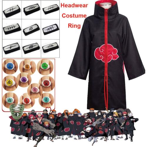 3pcs/lot Akatsuki Ninja Deidara Cosplay Pain Itachi Orochimaru Kakuzu Obito Tobi Suzaku Headband Ring Halloween Costume for Men