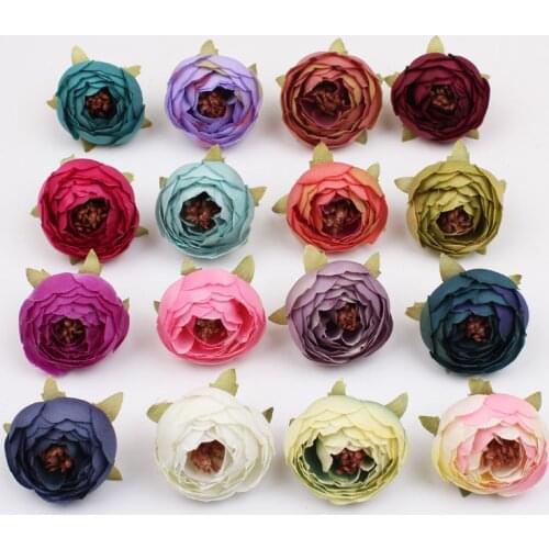 4.5cm 17Colors Wholesale Artificial Silk Tea Rose Bud Flower Heads For DIY Wedding Flower Wall Event Party Garland headware Deco